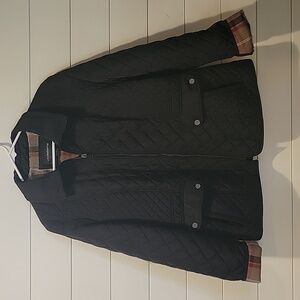 LIZ CLAIBORNE OUTERWEAR QUILTED JACKET  LARGE  BLACK/PLAID